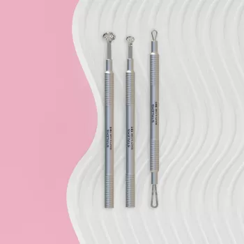 CARE 30 «Temiz Cilt» Kozmetoloji Seti (Uno, 19 delikli yuvarlak komedon kaşığı ve çift taraflı kozmetik halka cilt küreti)