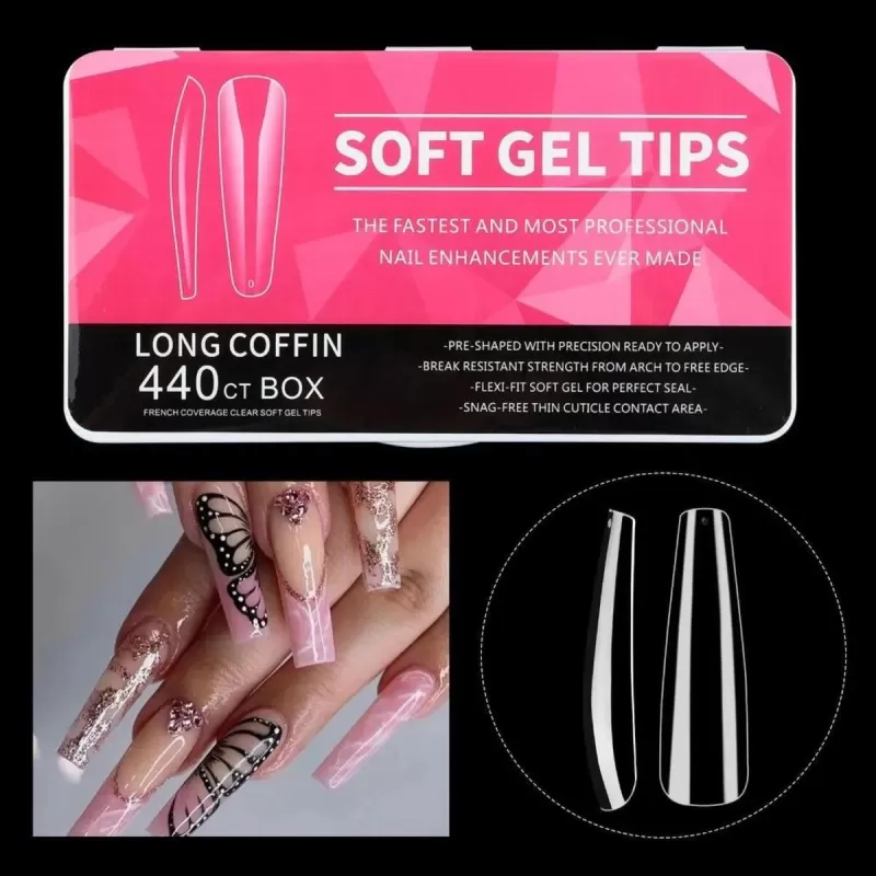 Soft Jel Tips | Coffin | Long | Protez Tırnak Tips Uzatma | 440'lı