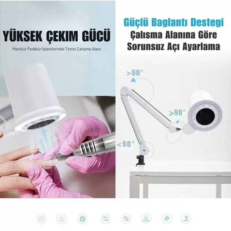 Üstten Çekmeli Güçlü Manikür ve  Pedikür için Tırnak Toz Toplayıcı